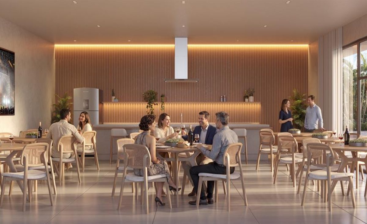 Salão de festas, área gourmet e coworking do condomínio no Recreio