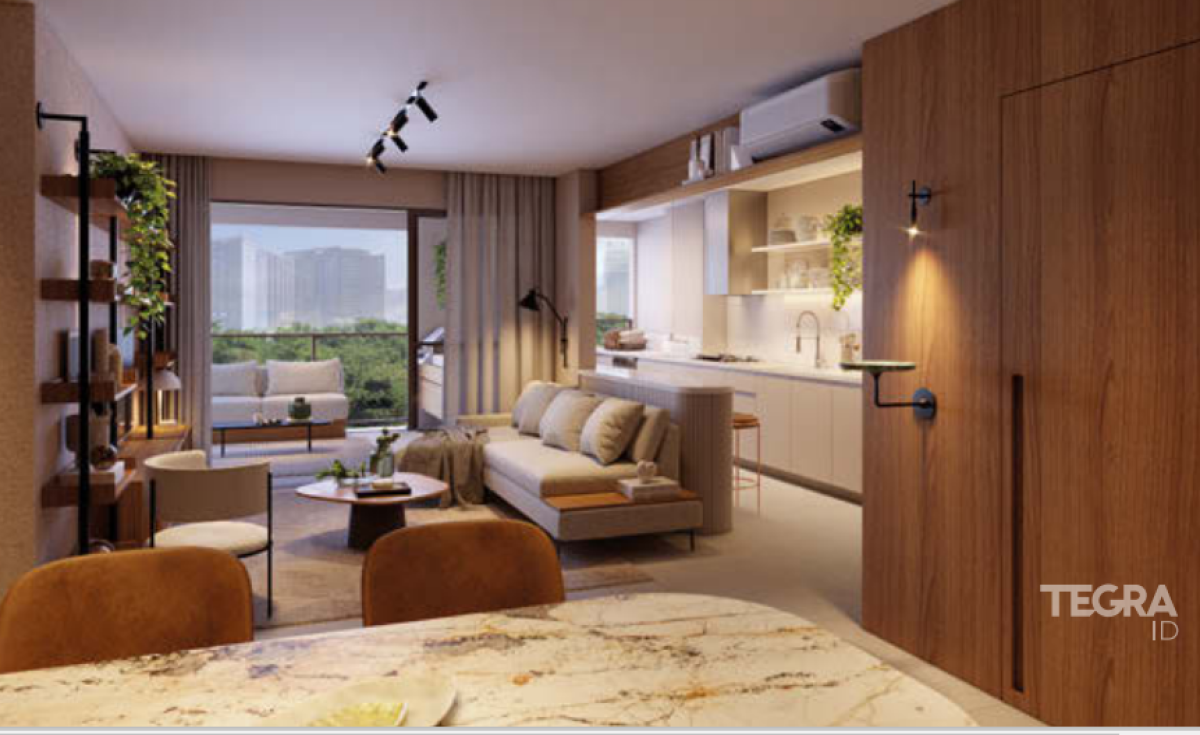 gaea-home-resort-barra-da-tijuca-lançamento-av-afonso-arinos-soniaferreiraimoveisrj.com.br-perspectiva-ilustrada-sala-com-cozinha-integrada-unidade 505-edif-phuket